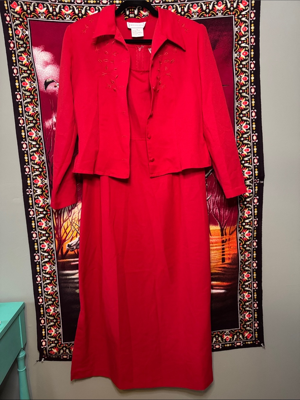 y2k karin stevens 2pc red dress + jacket set